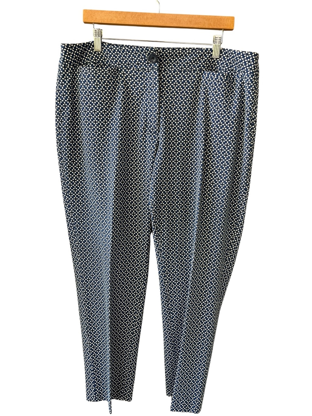 Talbots Factory 16W Navy Blue Tile Printed Tapered Trouser Mediterranean